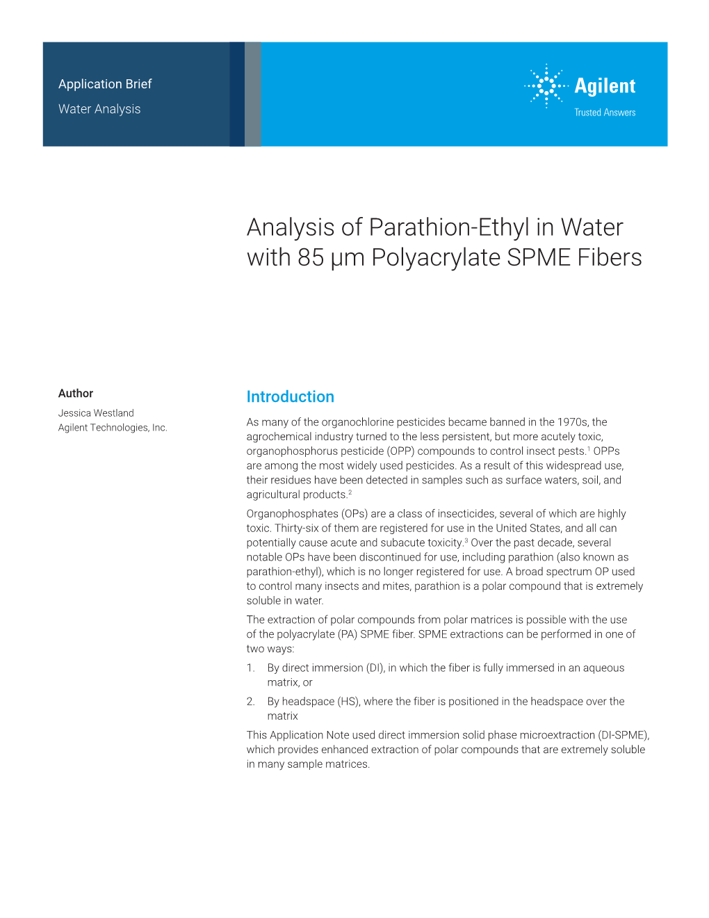 Analysis of Parathion-Ethyl in Water with 85 Μm Polyacrylate SPME Fibers