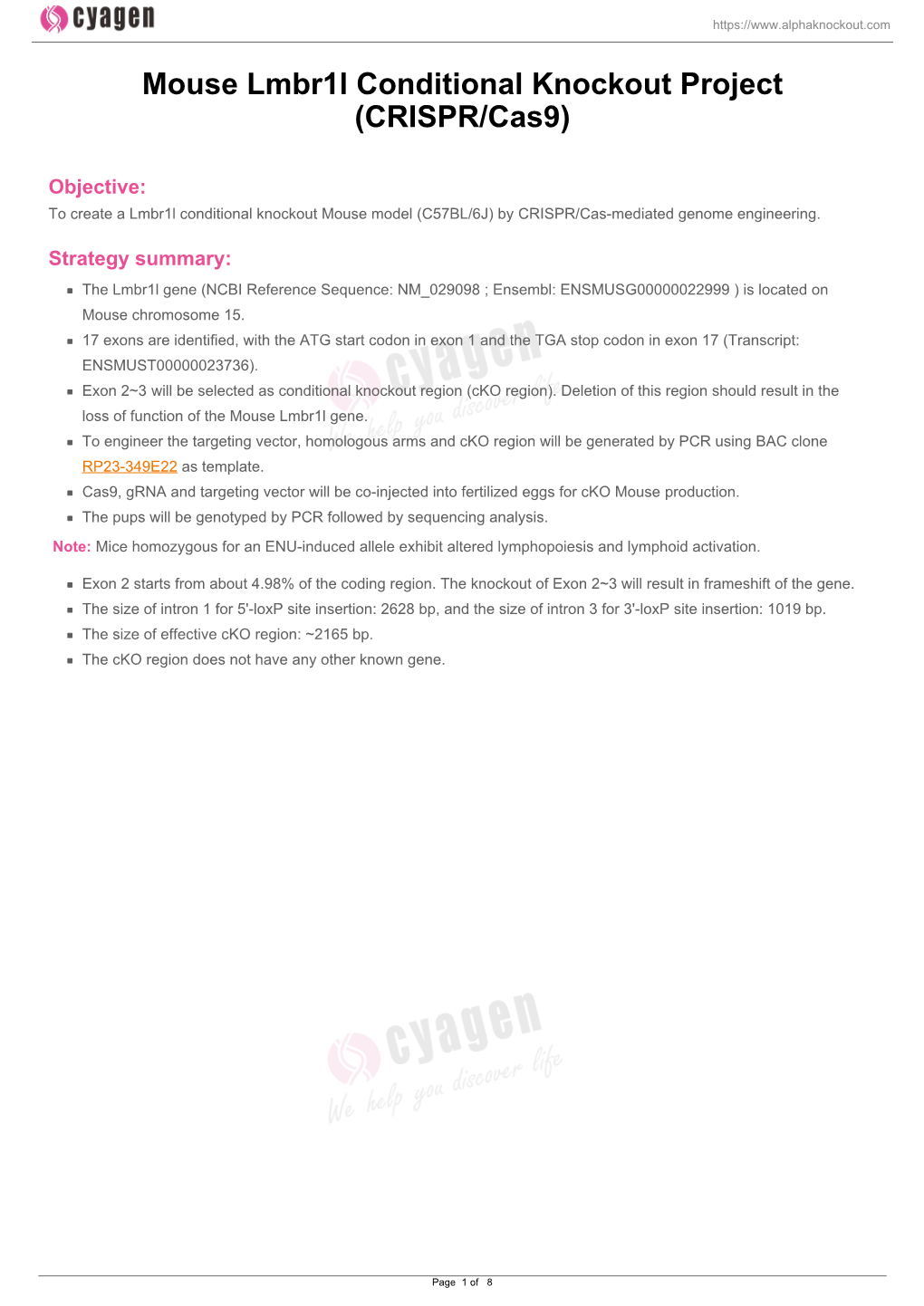 Mouse Lmbr1l Conditional Knockout Project (CRISPR/Cas9)