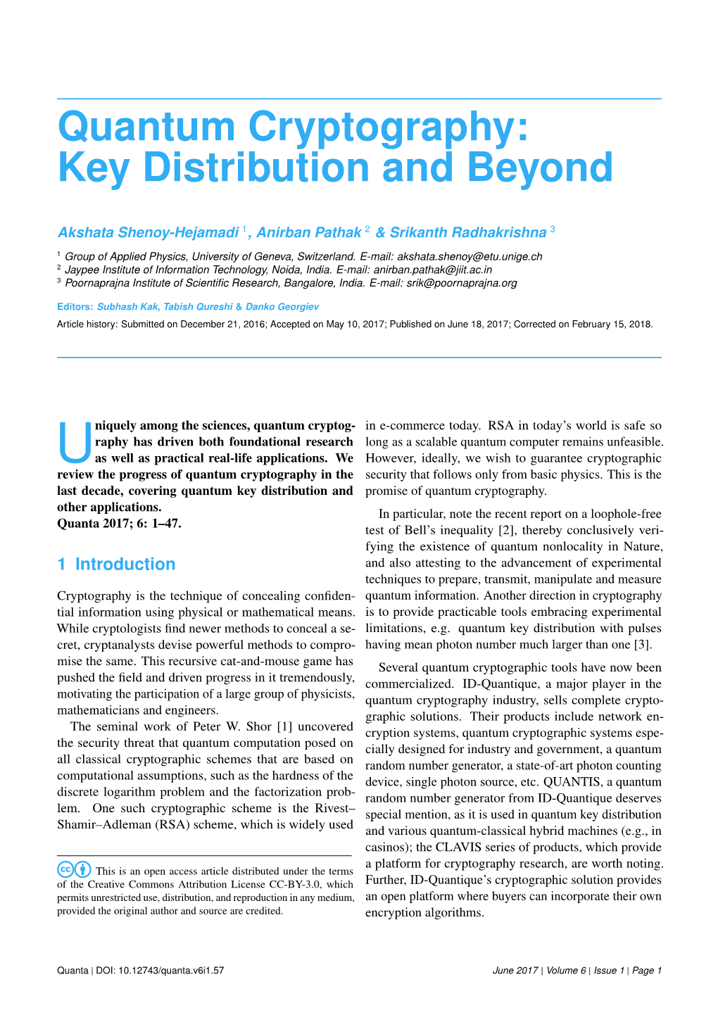 Quantum Cryptography: Key Distribution and Beyond