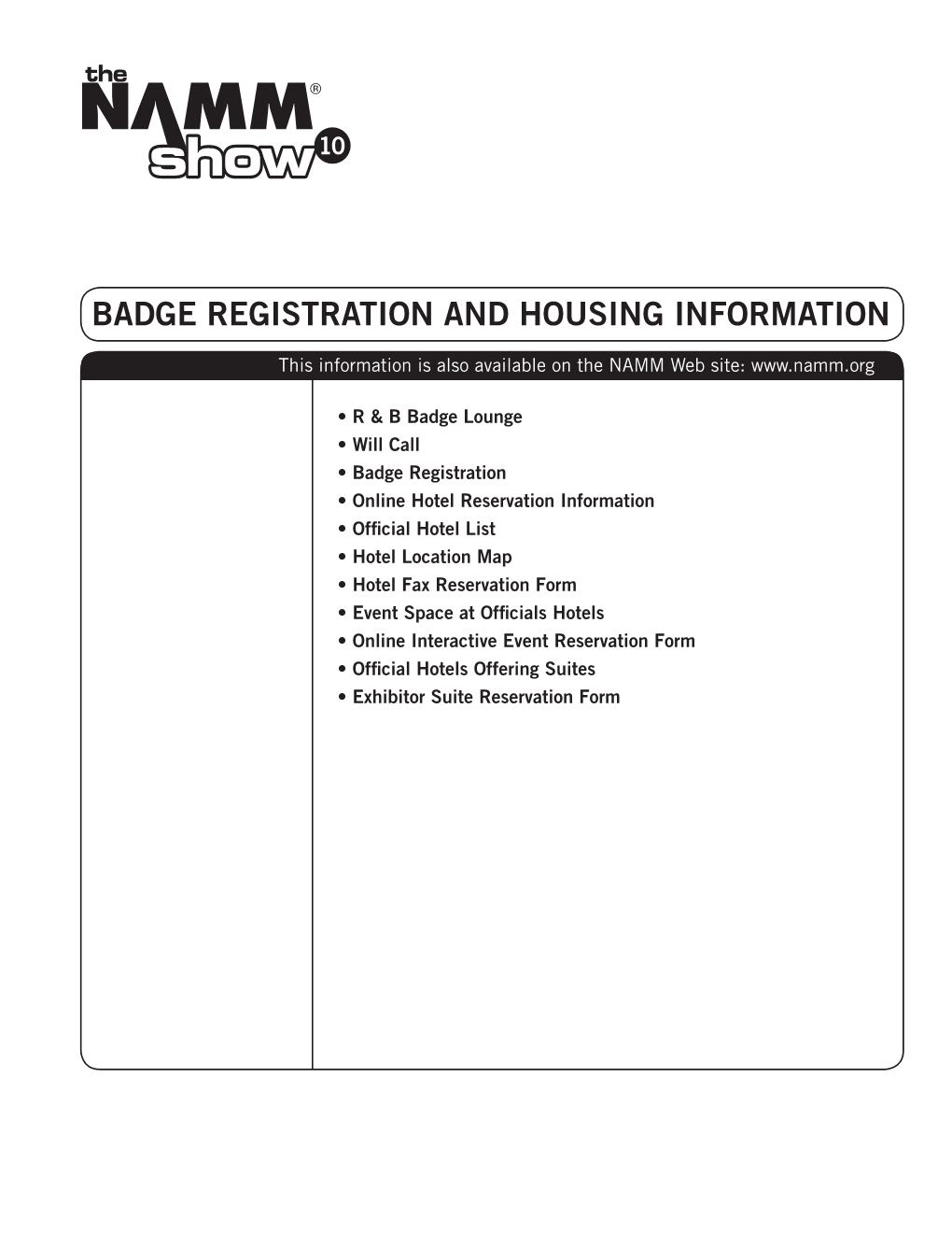 Badge Registration and Housing Information