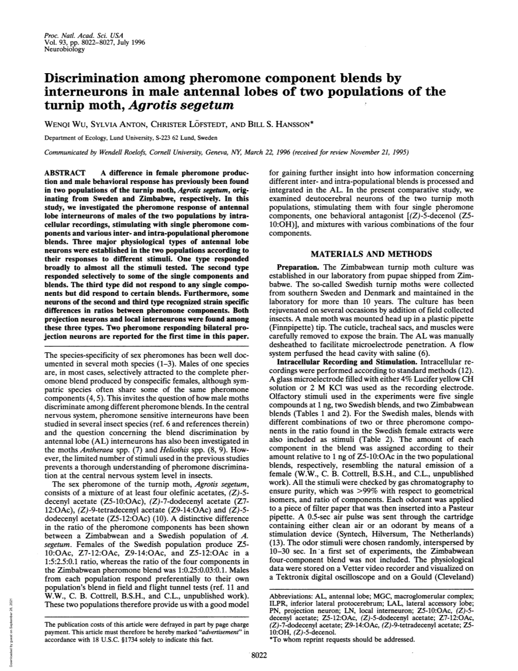 Turnip Moth, Agrotis Segetum WENQI WU, SYLVIA ANTON, CHRISTER LOFSTEDT, and BILL S