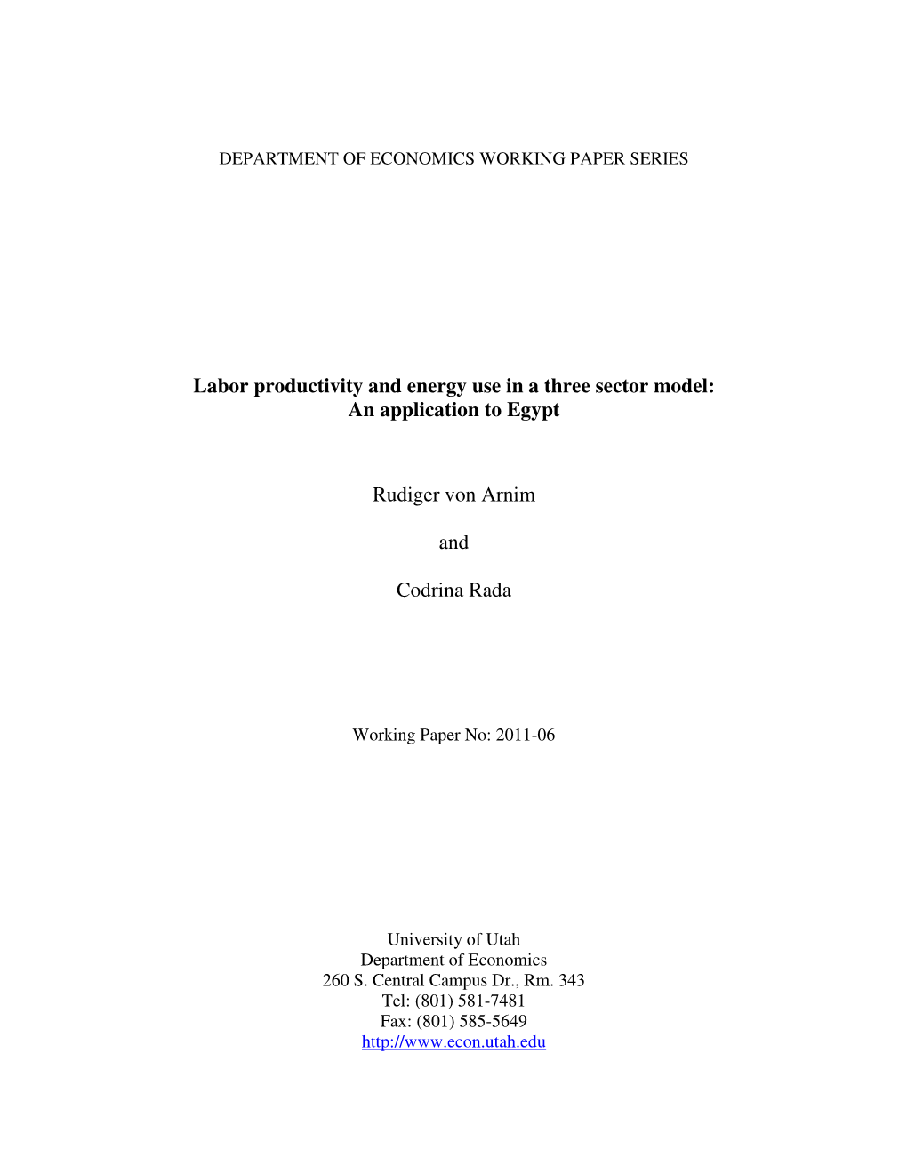 Labor Productivity and Energy Use in a Three Sector Model: an Application to Egypt