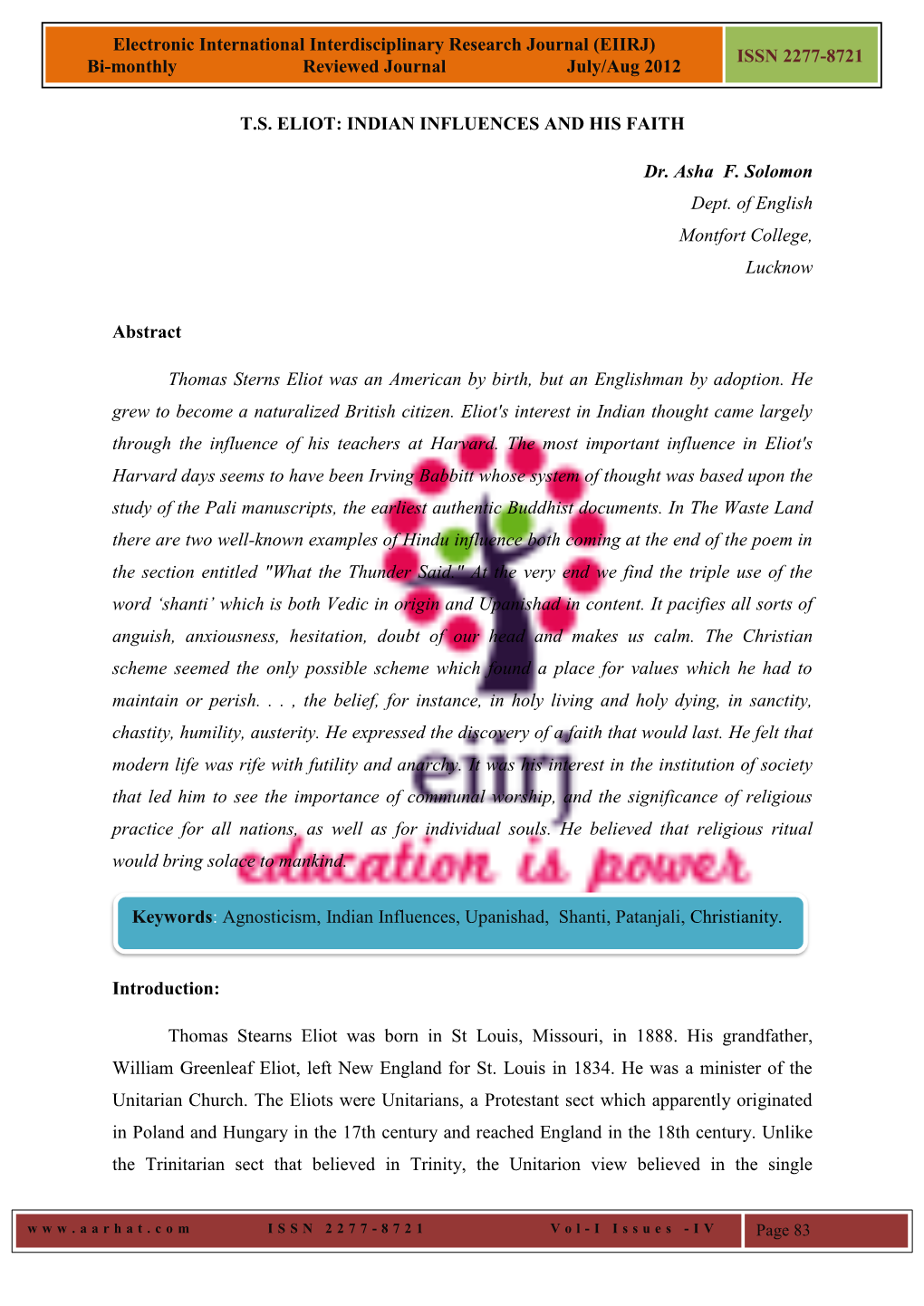 EIIRJ) ISSN 2277-8721 Bi-Monthlyelectronic Reviewed Journal July/Aug 2012