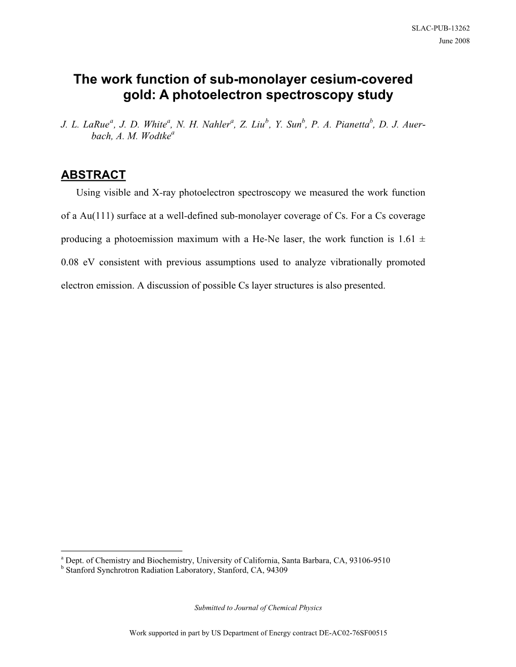 The Work Function of Sub-Monolayer Cesium-Covered Gold: a Photoelectron Spectroscopy Study