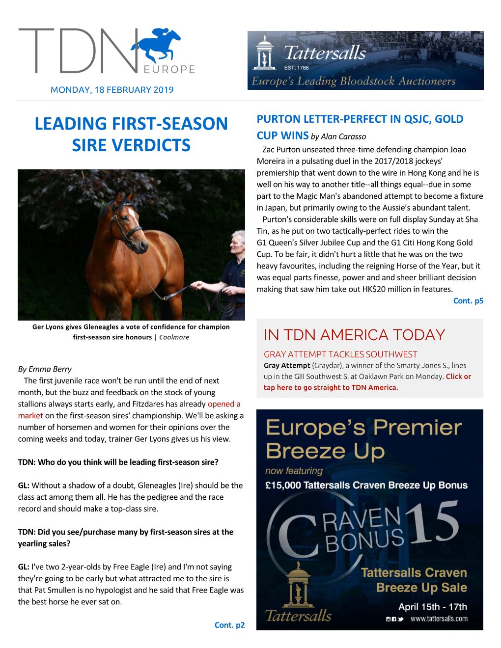 Leading First-Season Sire Verdicts Cont