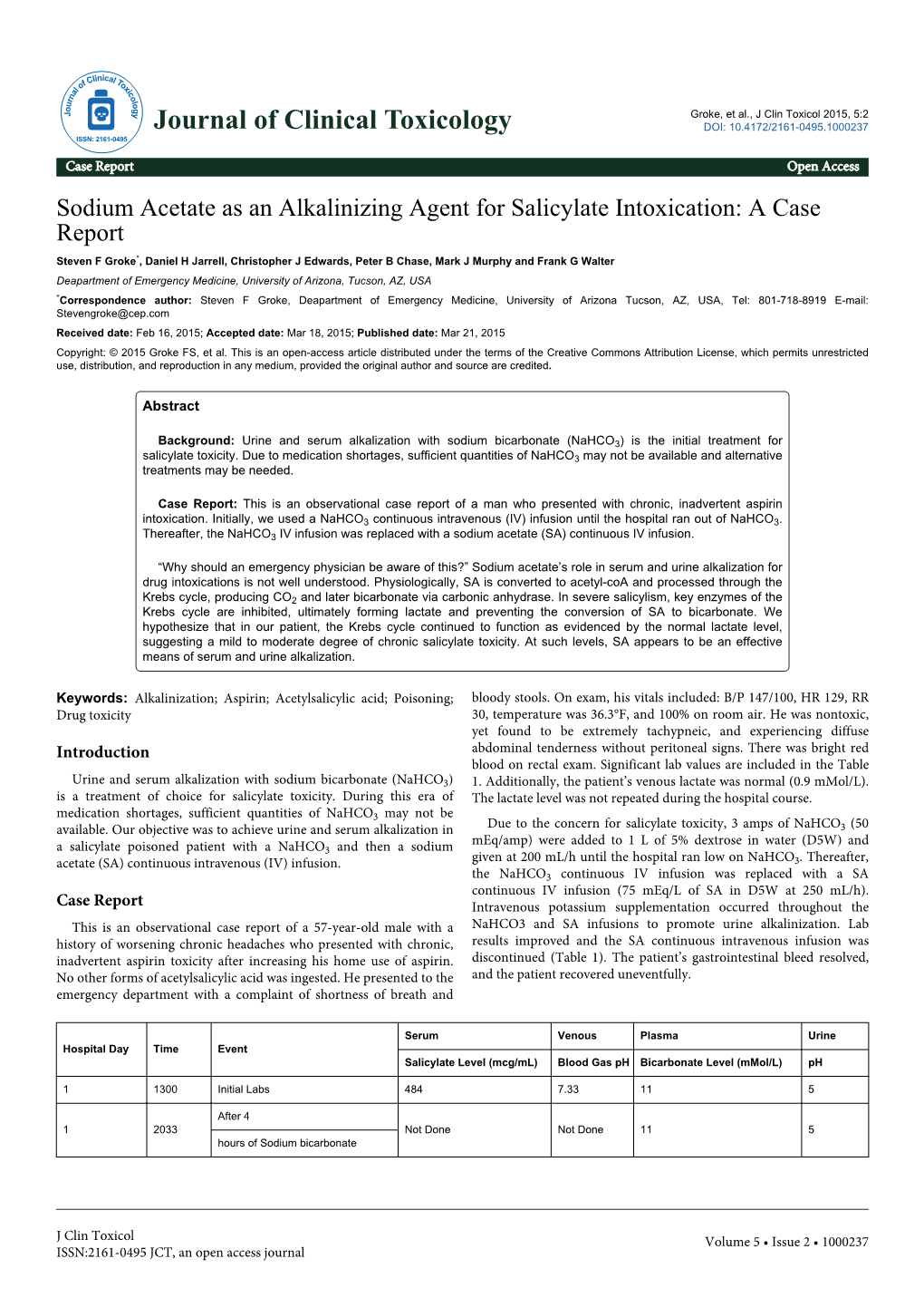 Sodium Acetate As an Alkalinizing Agent for Salicylate Intoxication