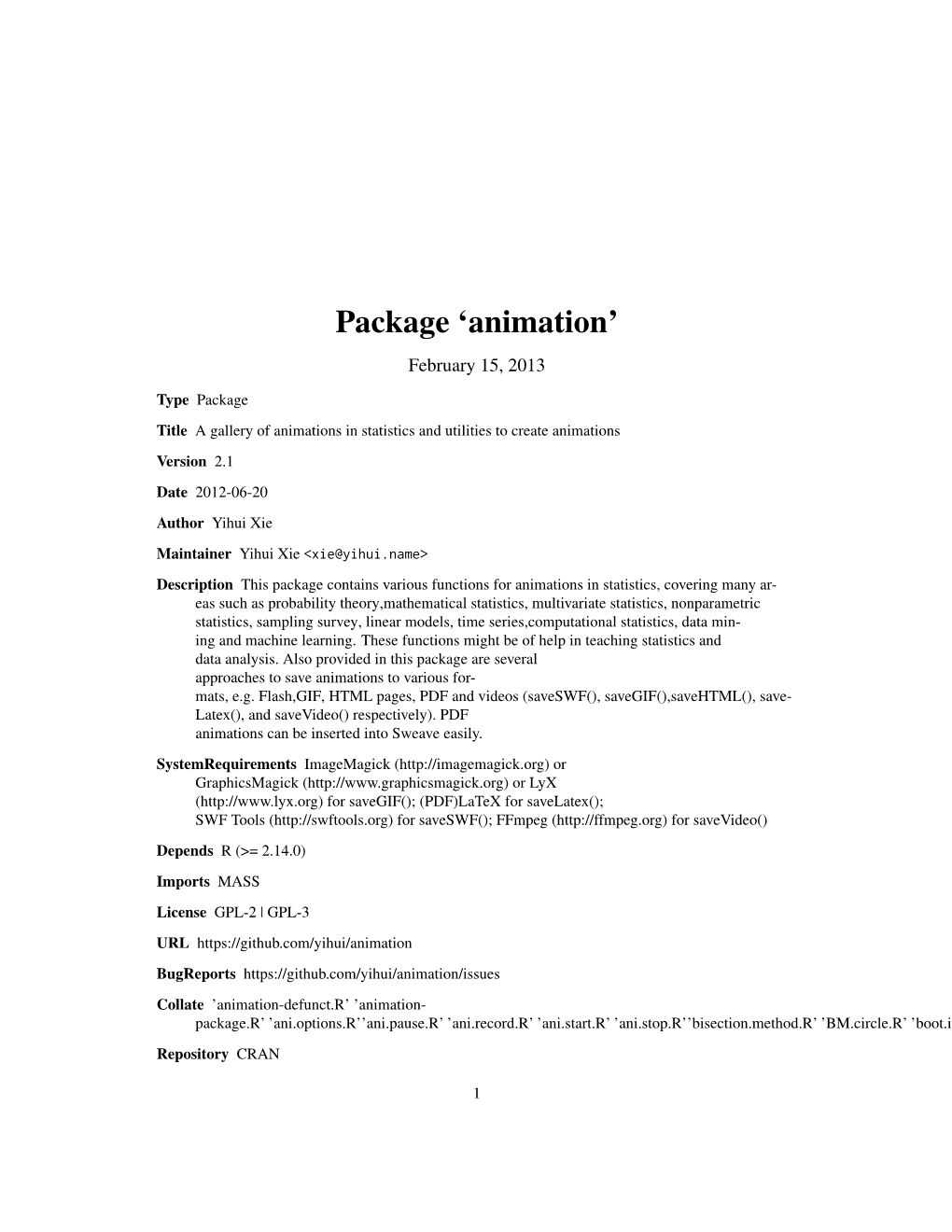 Package 'Animation'