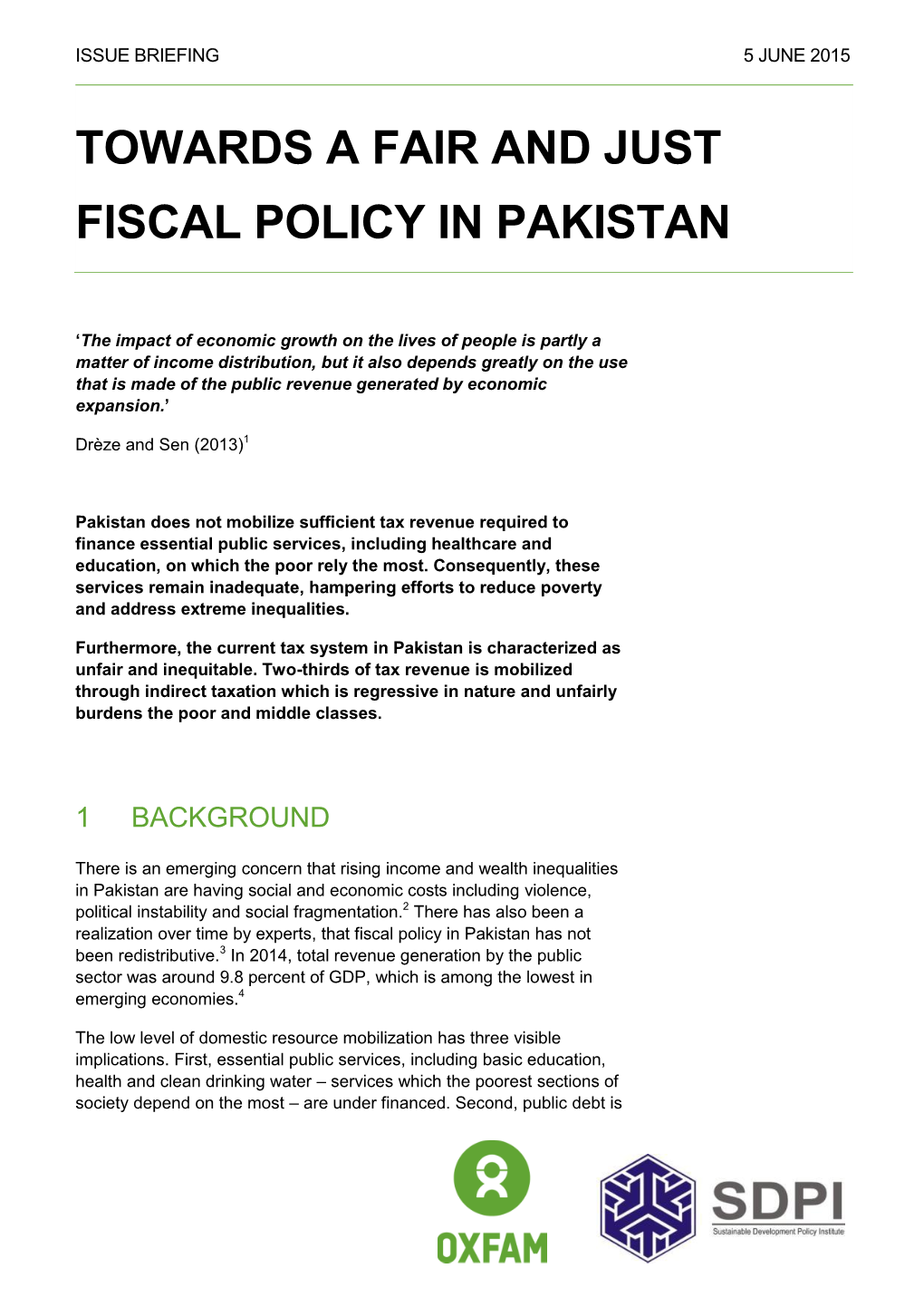 Towards a Fair and Just Fiscal Policy in Pakistan