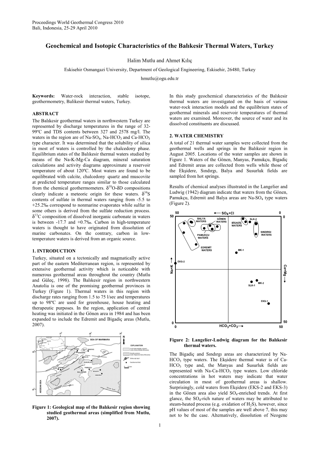 Geochemical and Isotopic Characteristics of the Balikesir