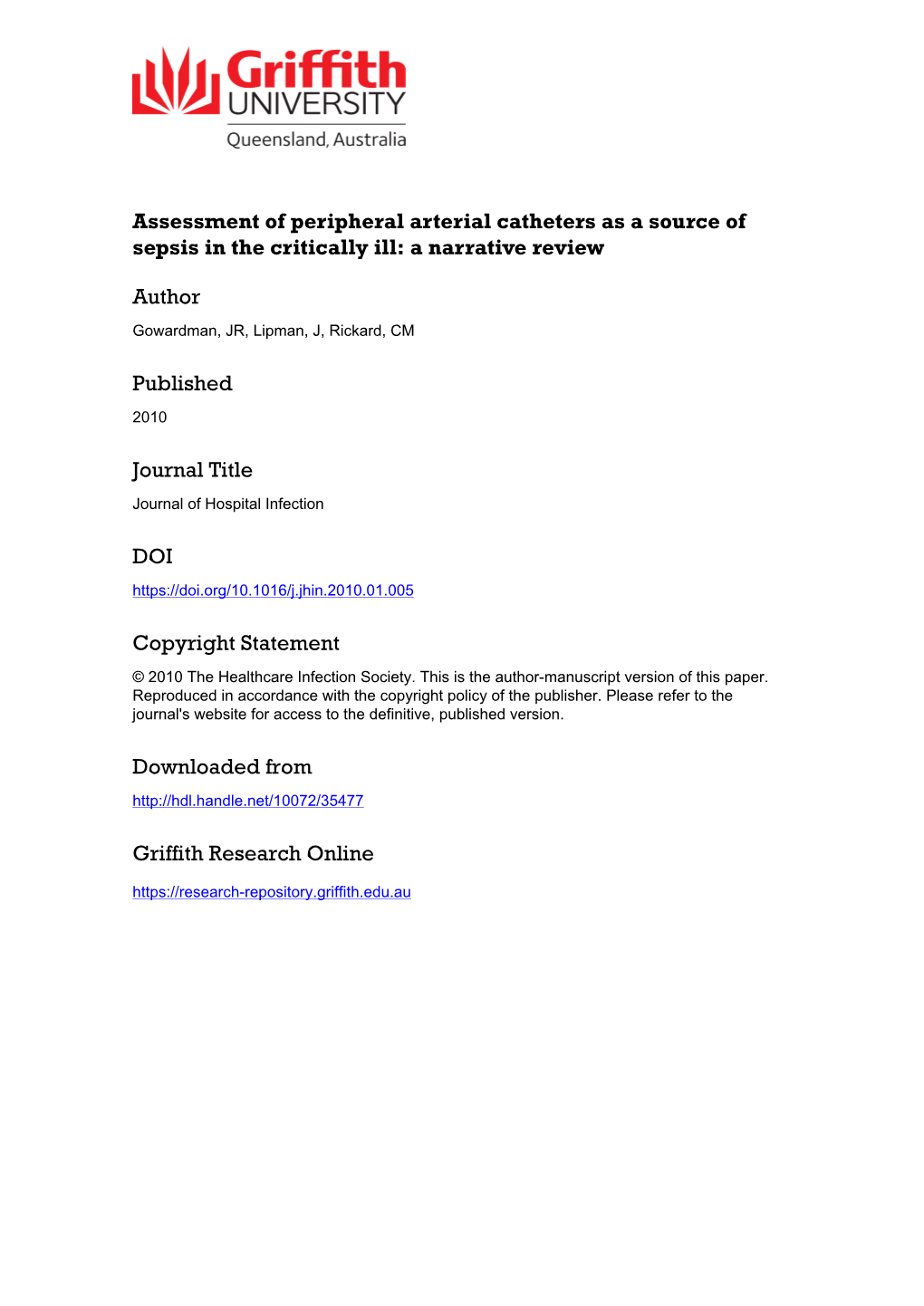 Peripheral Arterial Catheters As a Source of Sepsis in the Critically Ill: a Narrative Review