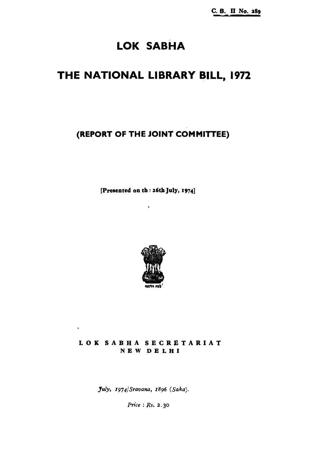 Lok Sabha the National Library Bill, 1972