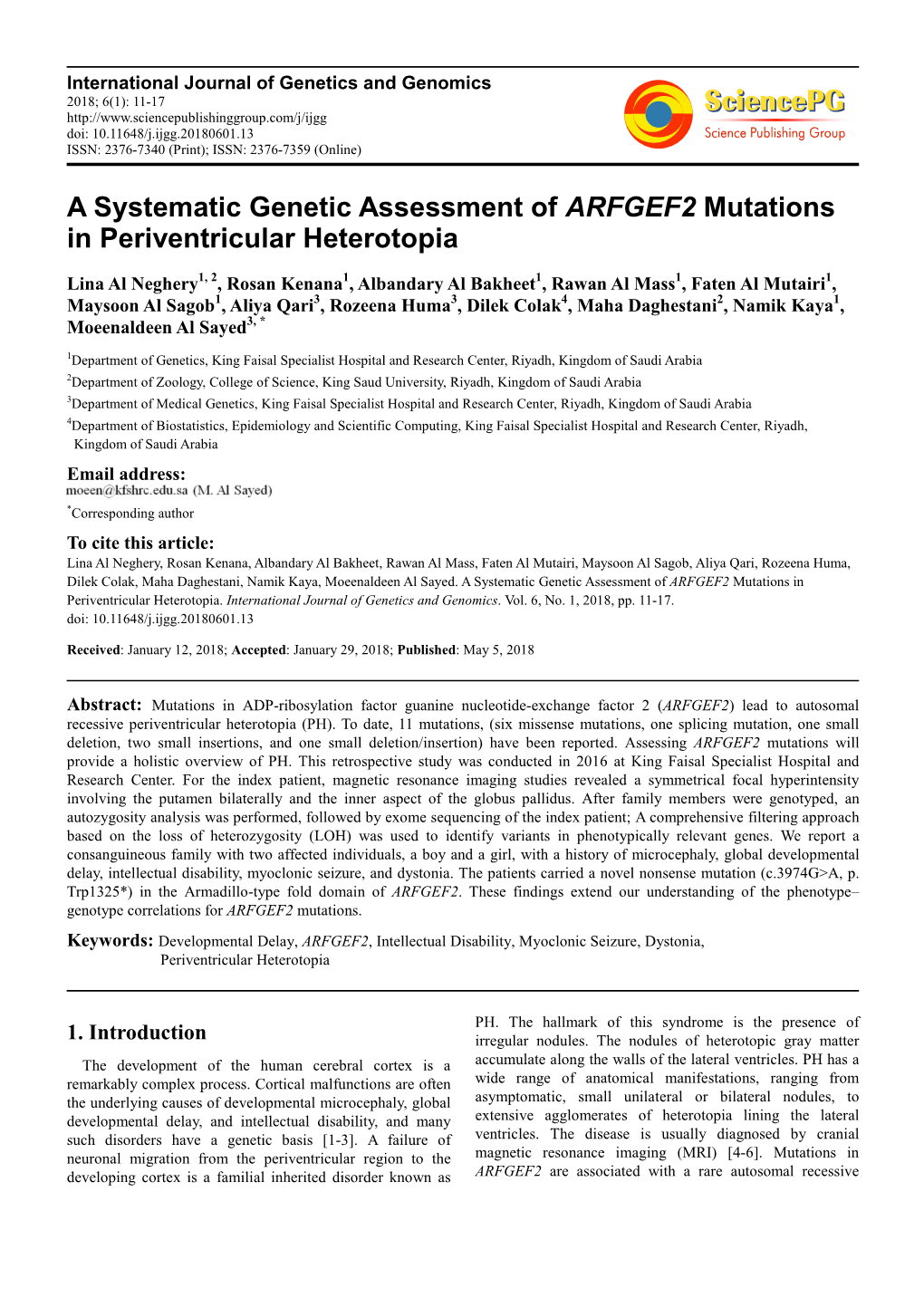 A Systematic Genetic Assessment of ARFGEF2 Mutations in Periventricular Heterotopia