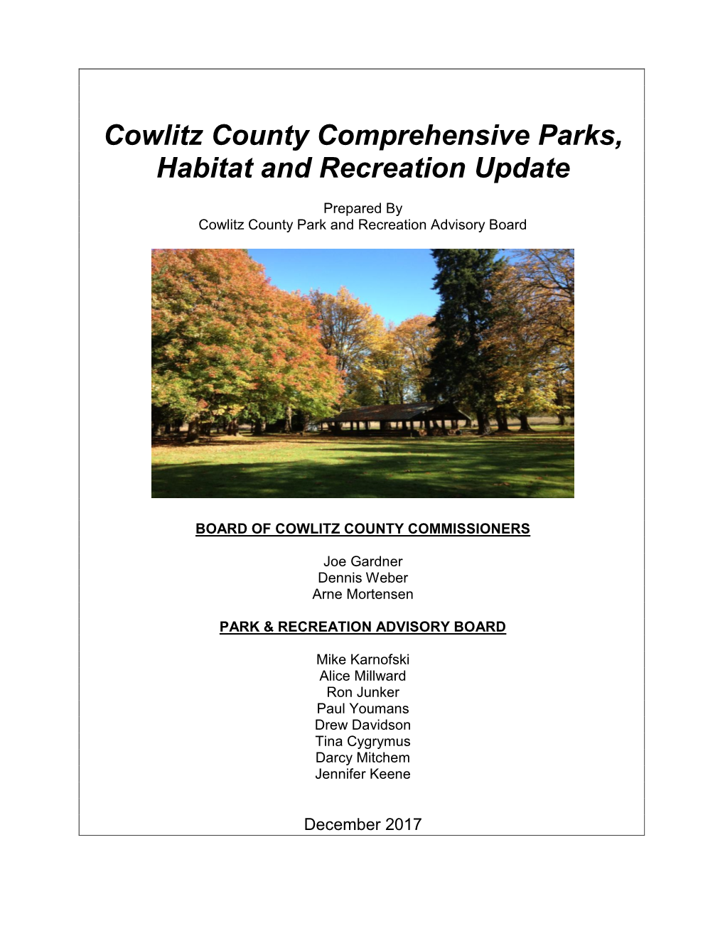 Cowlitz County Comprehensive Parks, Habitat and Recreation Update