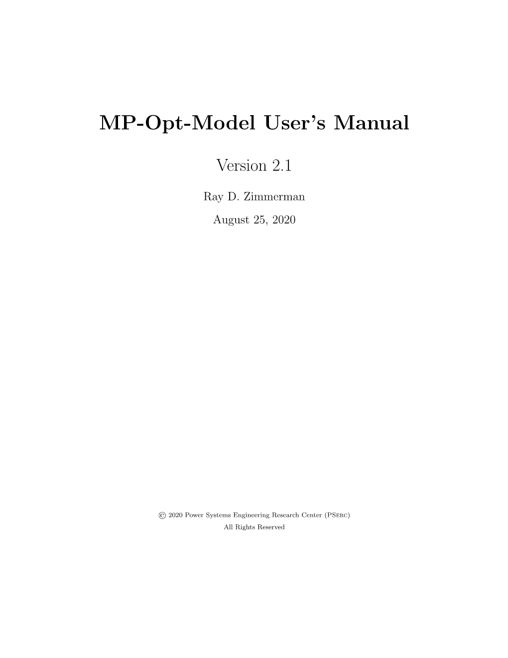 MP-Opt-Model User's Manual, Version