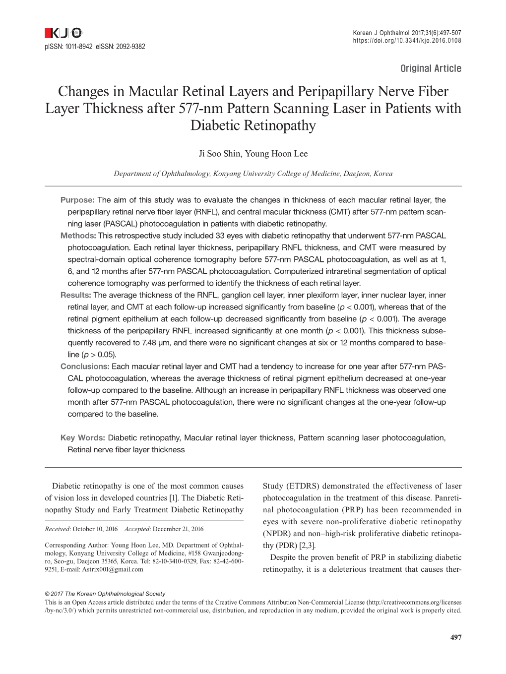 Changes in Macular Retinal Layers and Peripapillary Nerve Fiber Layer Thickness After 577-Nm Pattern Scanning Laser in Patients with Diabetic Retinopathy