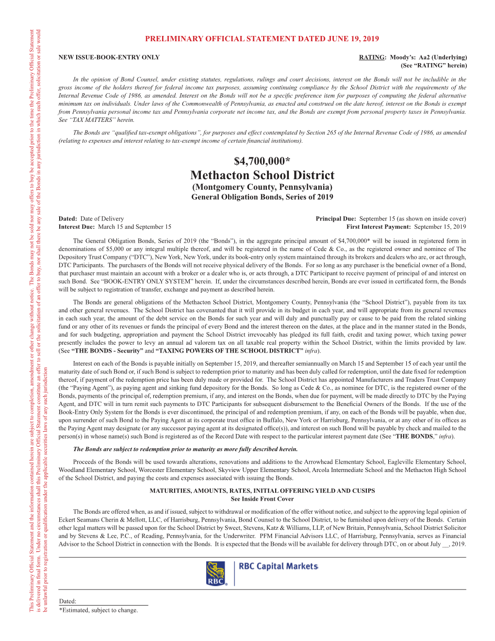 Methacton School District (Montgomery County, Pennsylvania) General Obligation Bonds, Series of 2019