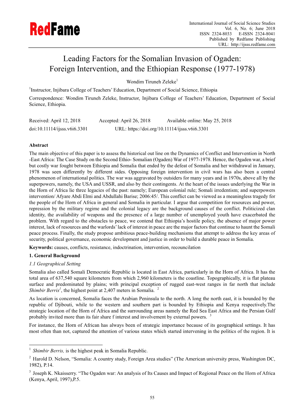 Leading Factors for the Somalian Invasion of Ogaden: Foreign Intervention, and the Ethiopian Response (1977-1978)