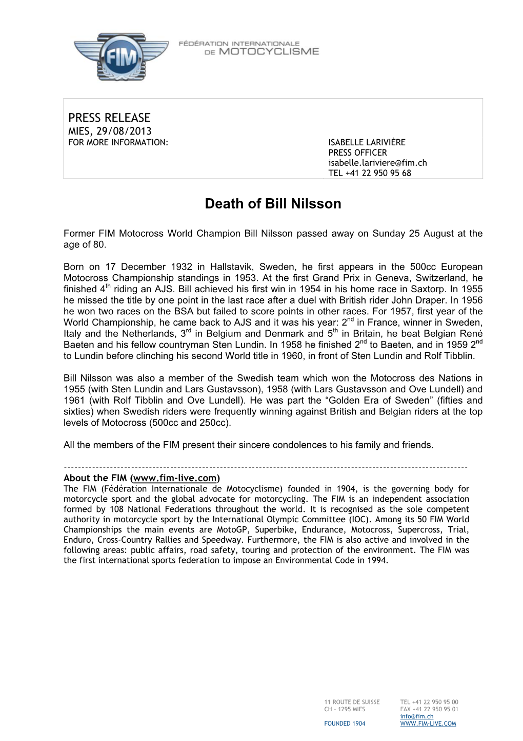 Death of Bill Nilsson