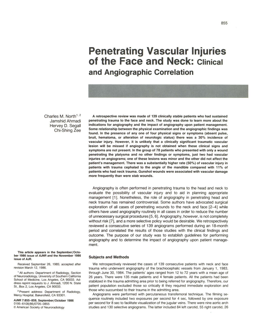 Penetrating Vascular Injuries of the Face and Neck: Clinical and Angiographic Correlation