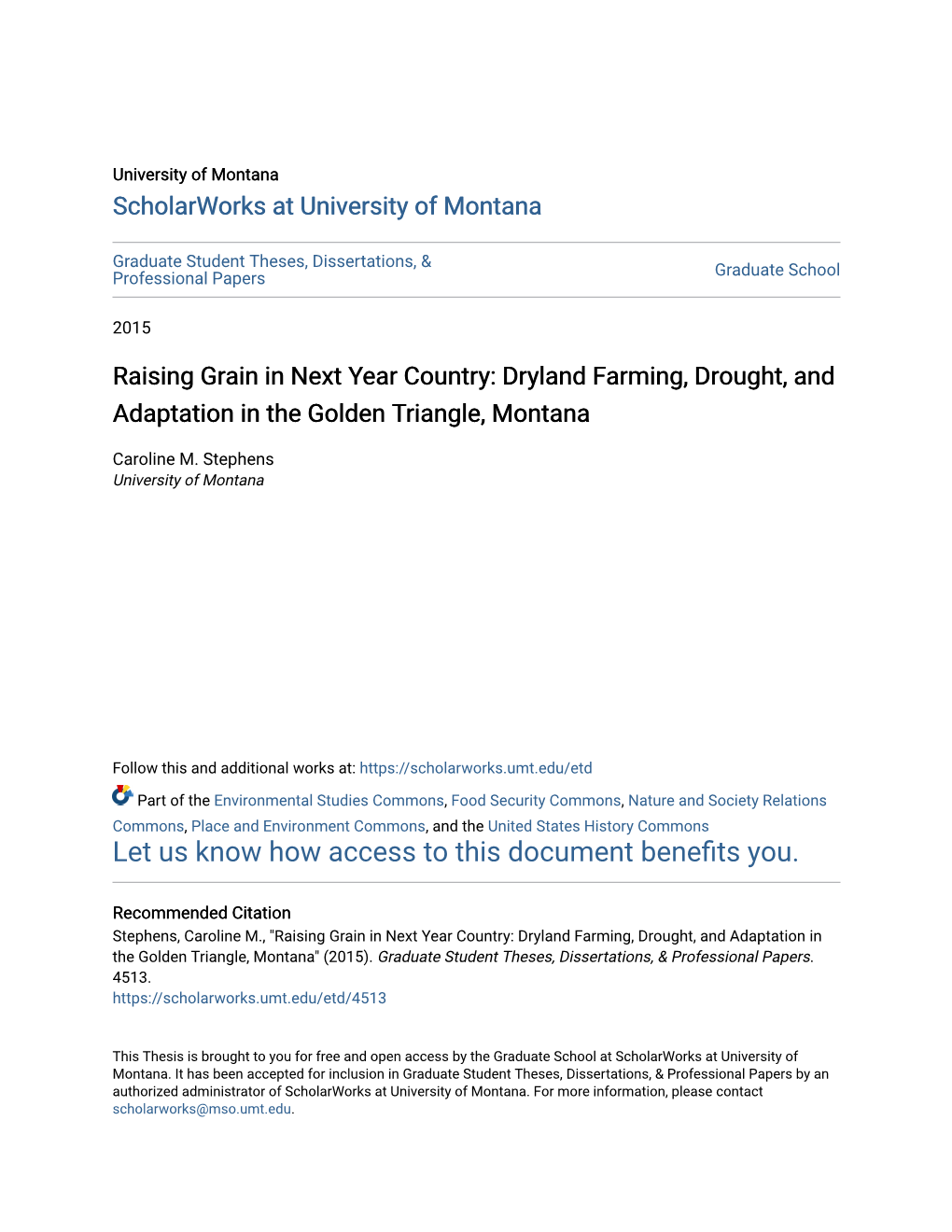 Dryland Farming, Drought, and Adaptation in the Golden Triangle, Montana