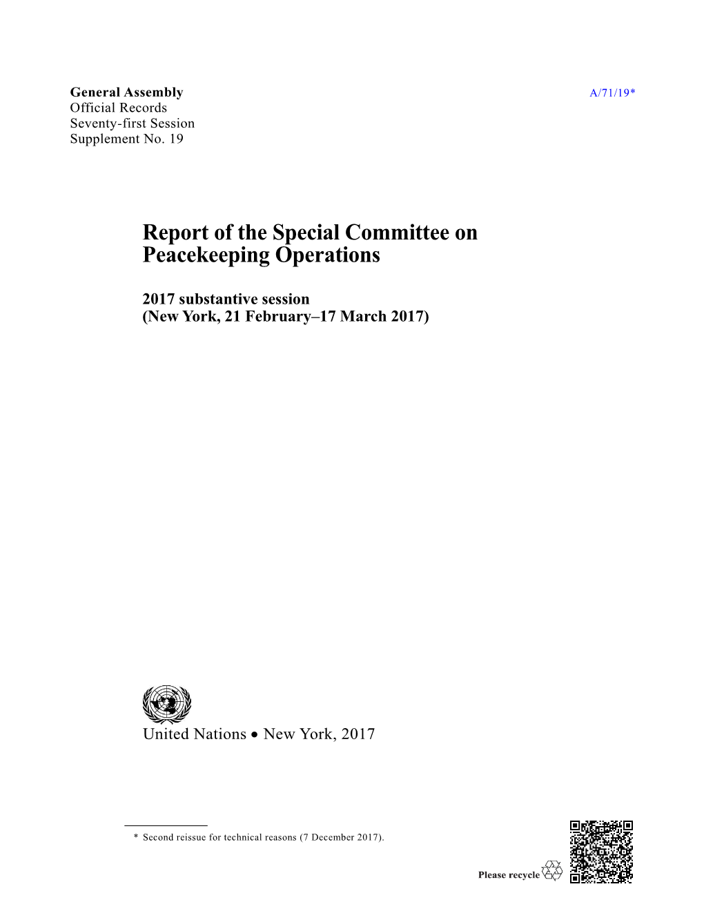 Report of the Special Committee on Peacekeeping Operations