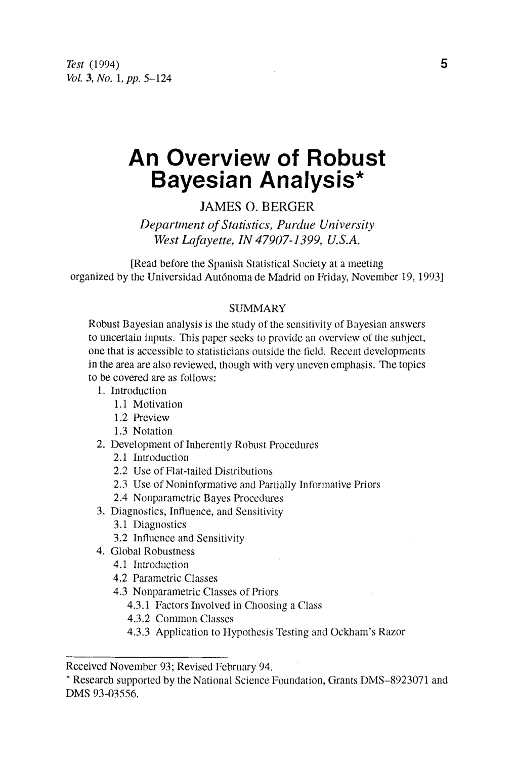 An Overview of Robust Bayesian Analysis* JAMES O