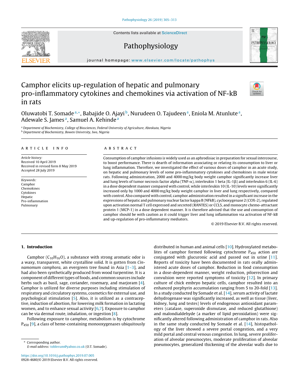 Camphor Elicits Up-Regulation of Hepatic and Pulmonary Pro