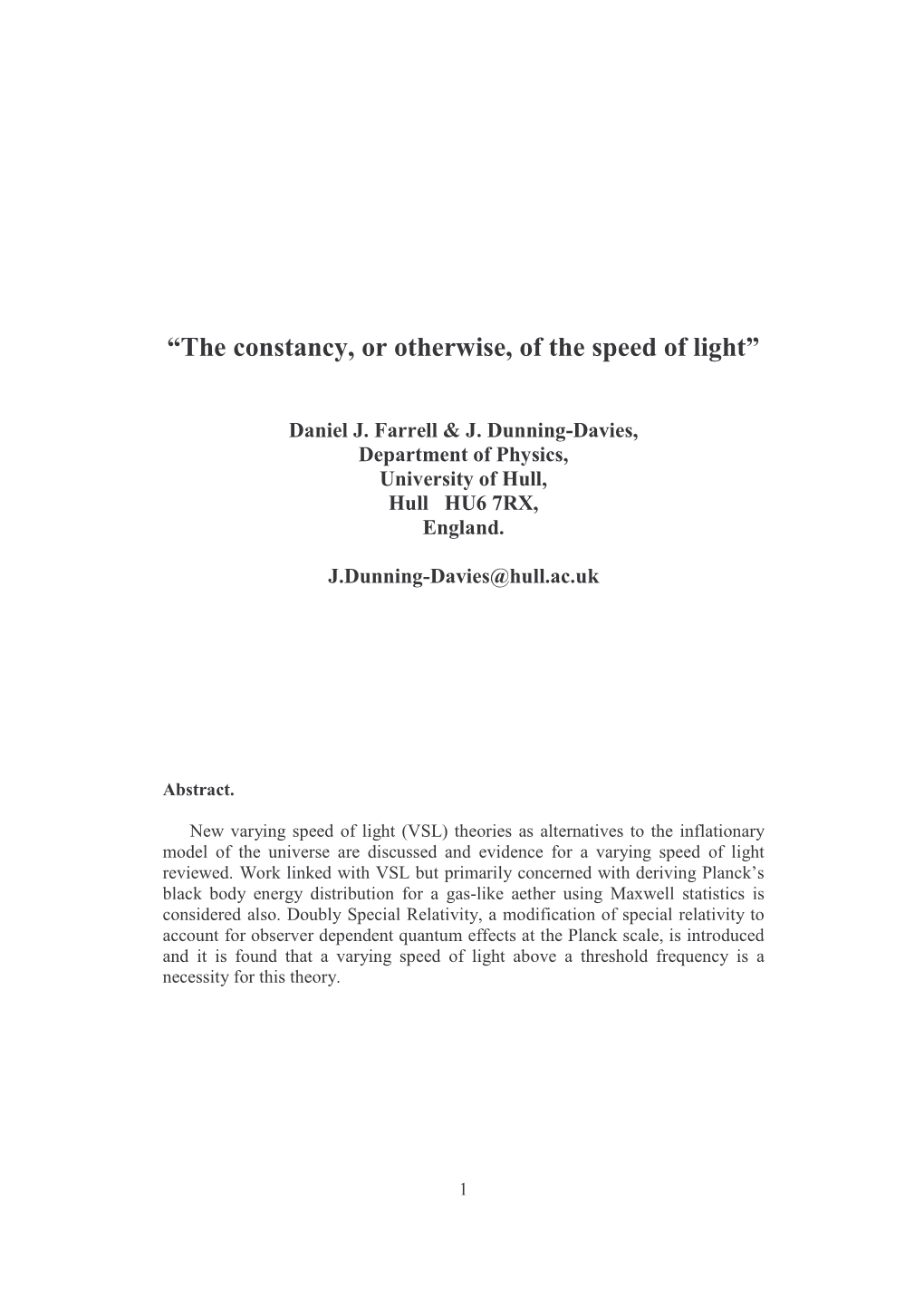 “The Constancy, Or Otherwise, of the Speed of Light”