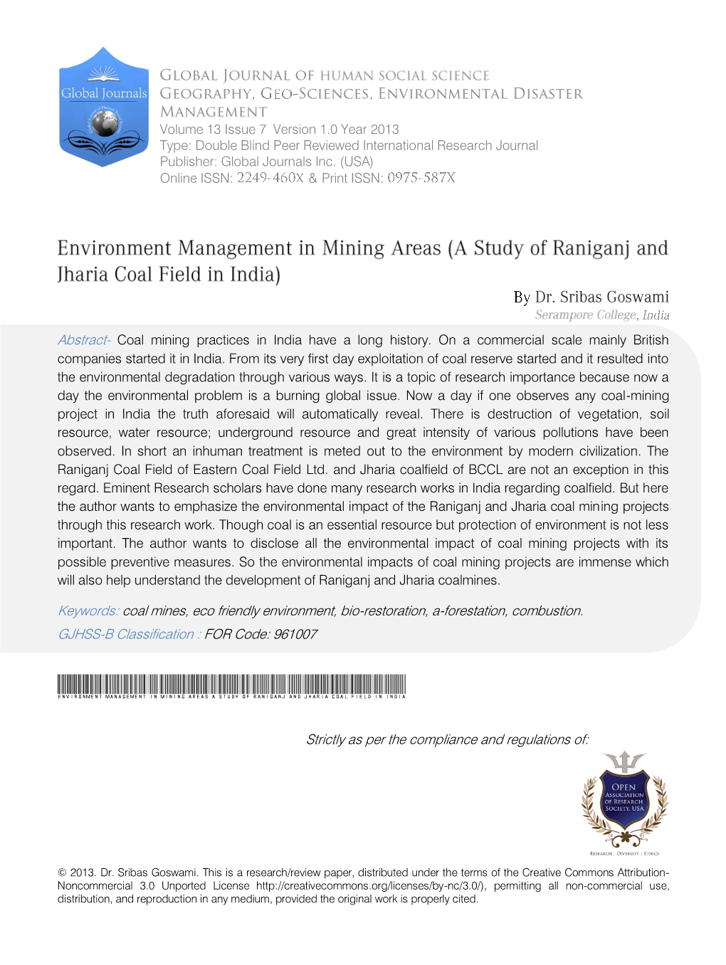 A Study of Raniganj and Jharia Coal Field in India