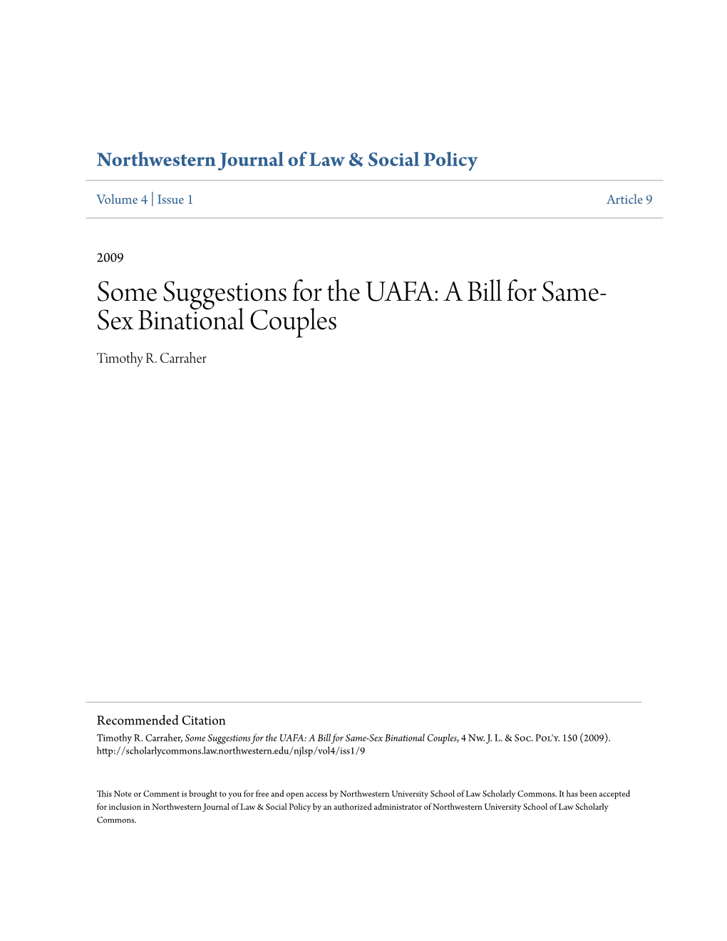 A Bill for Same-Sex Binational Couples, 4 Nw