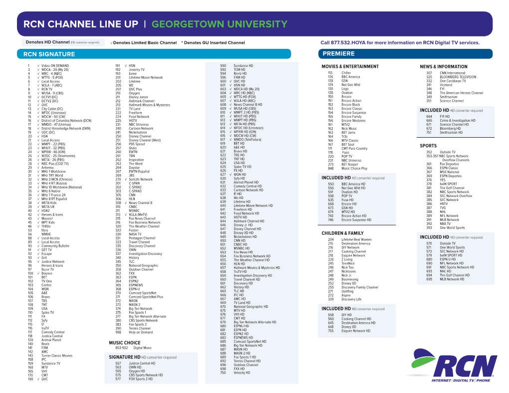 Rcn Channel Line up | Georgetown University