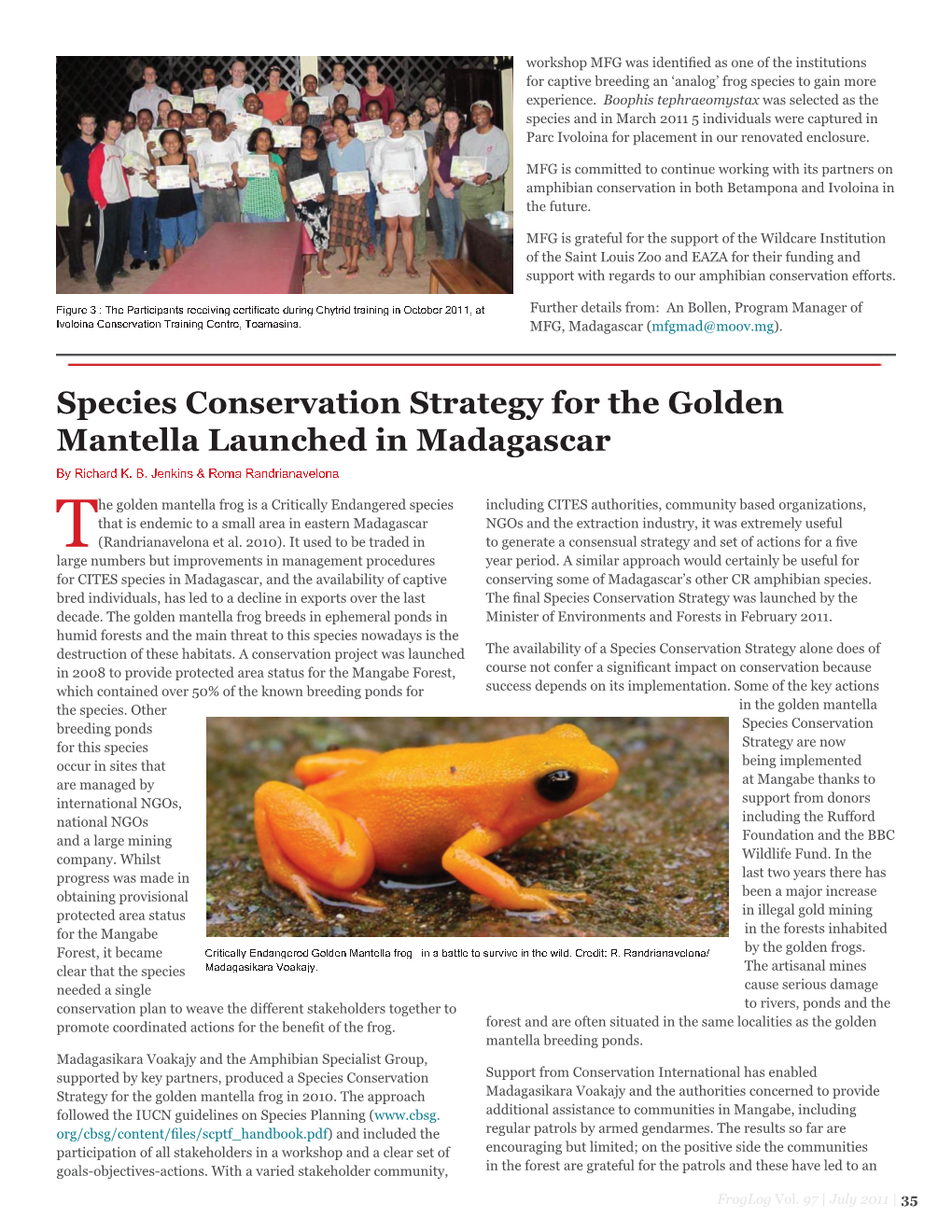 Species Conservation Strategy for the Golden Mantella Launched In