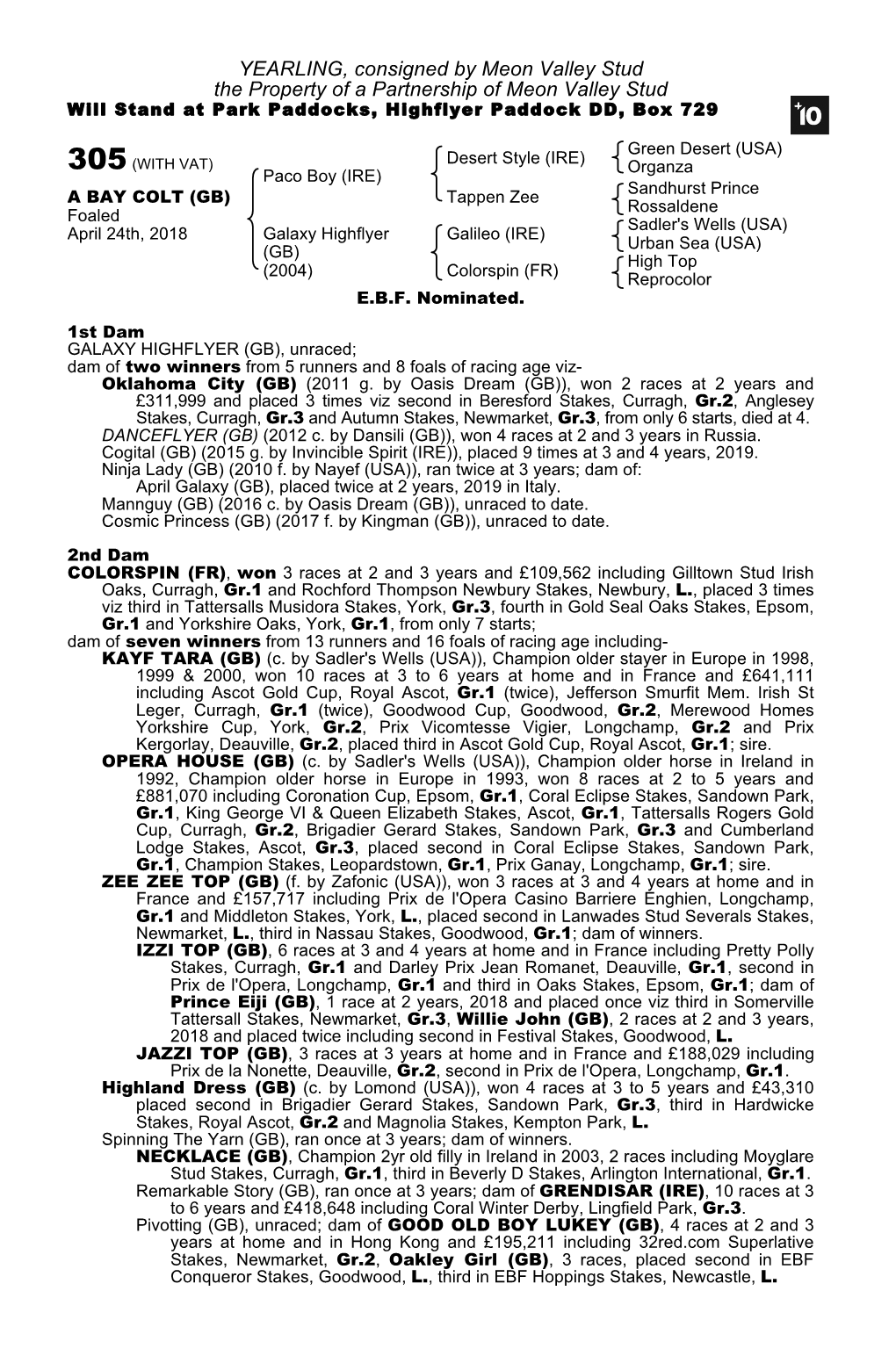 YEARLING, Consigned by Meon Valley Stud the Property of a Partnership of Meon Valley Stud Will Stand at Park Paddocks, Highflyer Paddock DD, Box 729