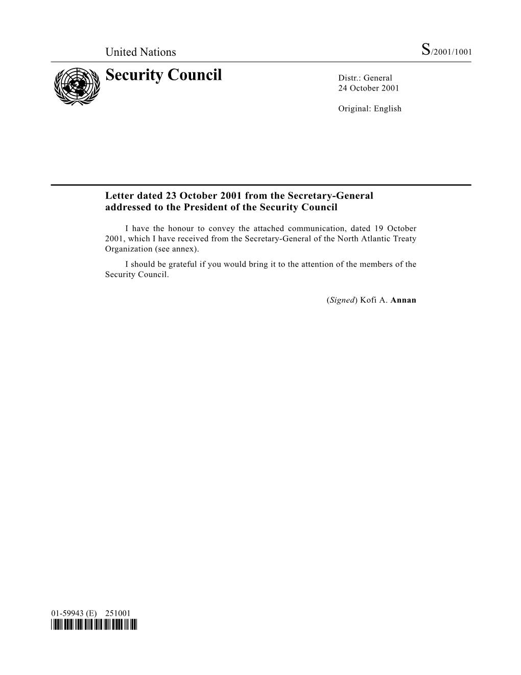Security Council Distr.: General 24 October 2001