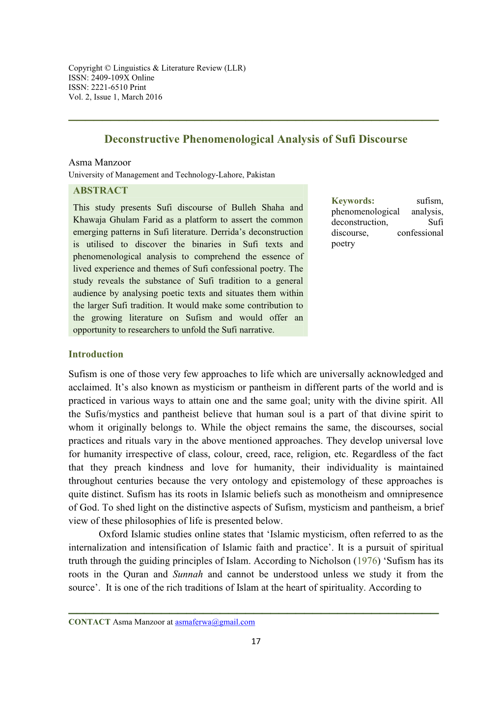 Deconstructive Phenomenological Analysis of Sufi Discourse