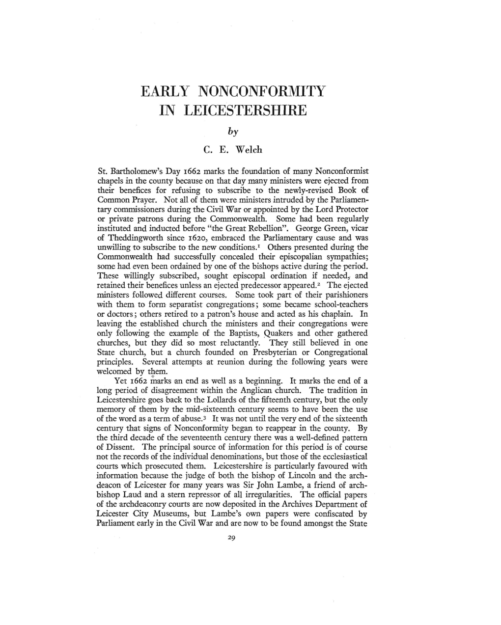 EARLY NONCONFORMITY in LEICESTERSHIRE by C