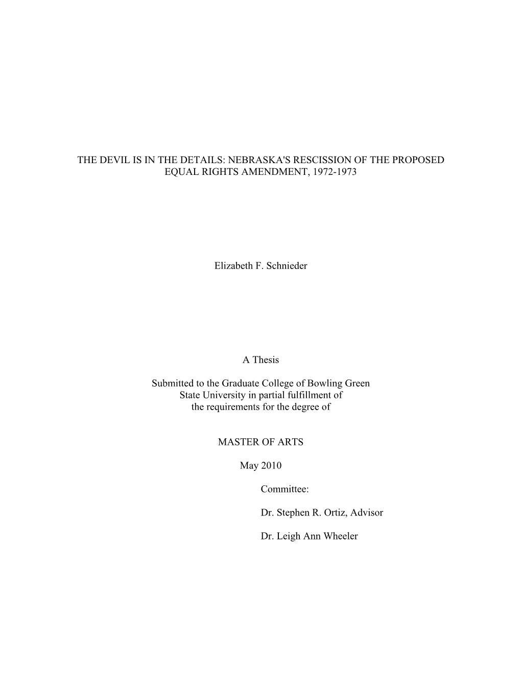 Nebraska's Rescission of the Proposed Equal Rights Amendment, 1972-1973