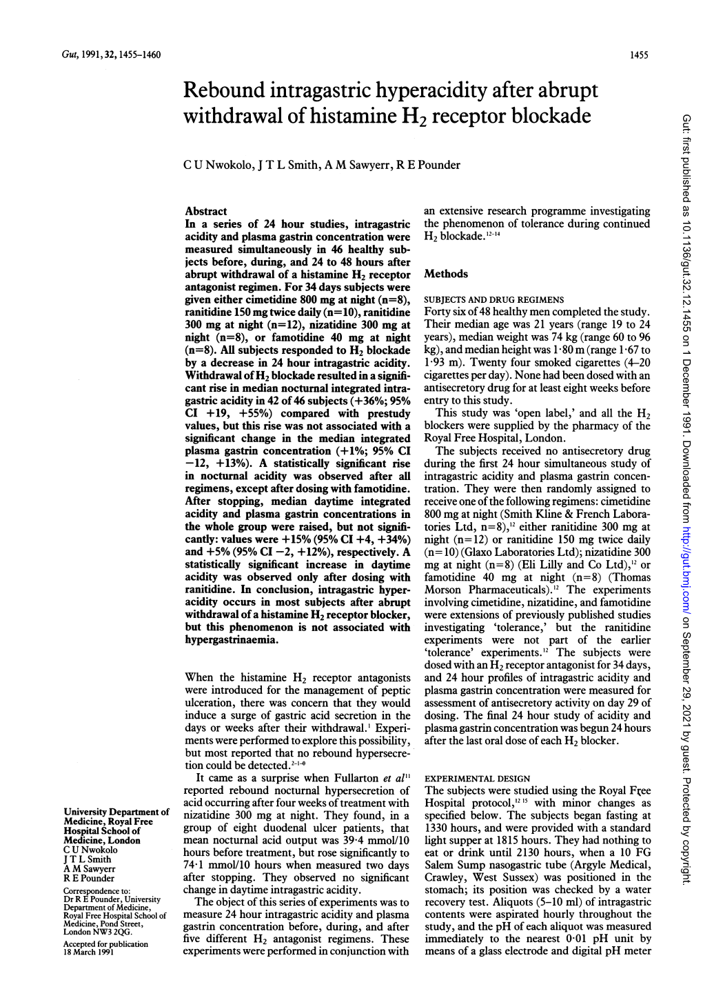 Rebound Intragastric Hyperacidity After Abrupt Withdrawal of Histamine