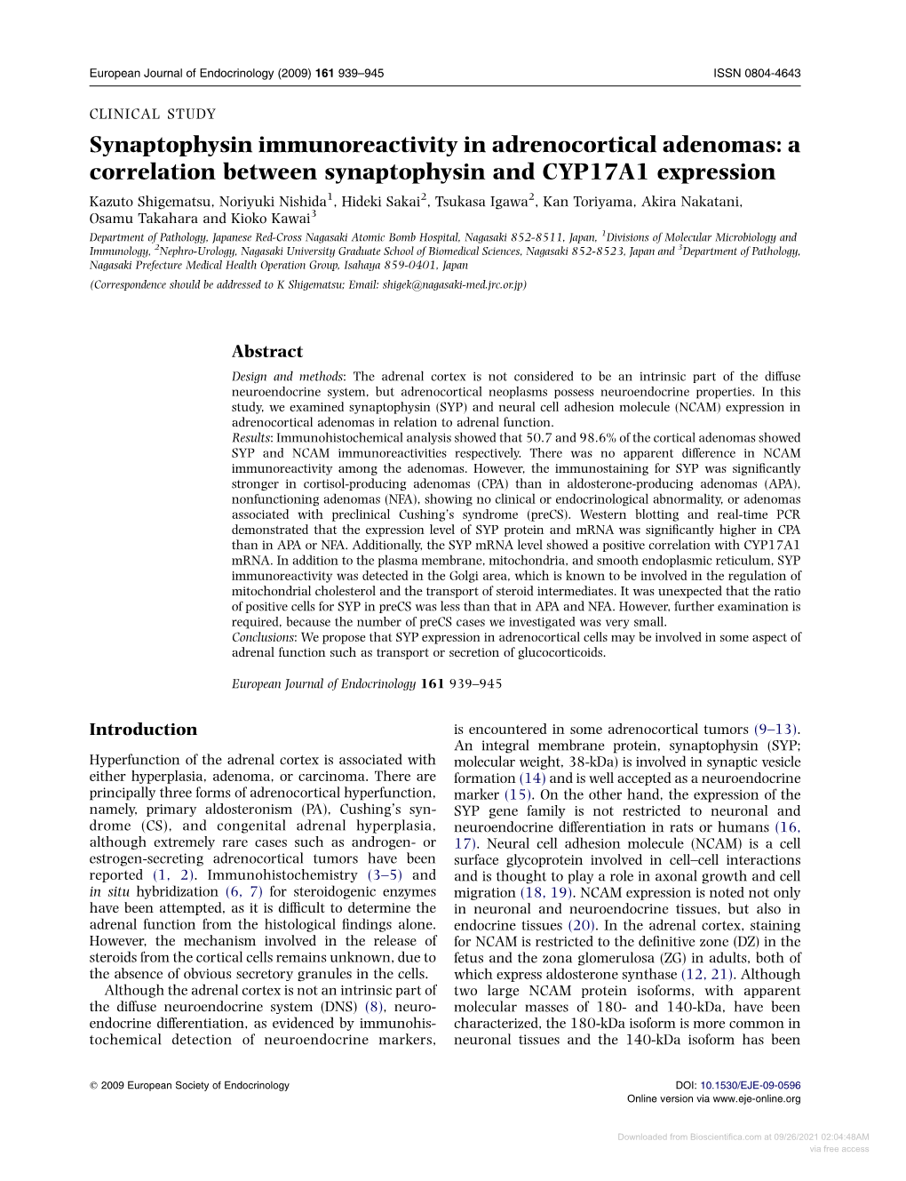 Synaptophysin Immunoreactivity in Adrenocortical Adenomas