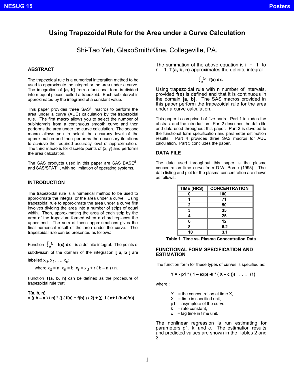 Using Trapezoidal Rule for the Area Under a Curve Calculation