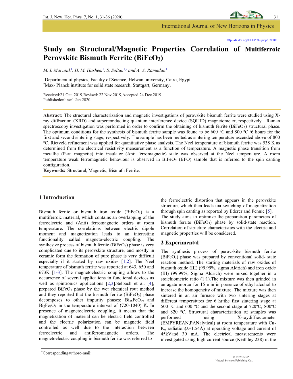 Study on Structural/Magnetic Properties Correlation of Multiferroic Perovskite Bismuth Ferrite (Bifeo3)