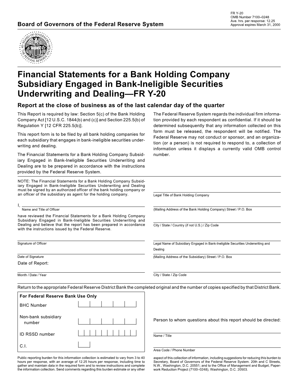 Financial Statements for a Bank Holding Company Subsidiary