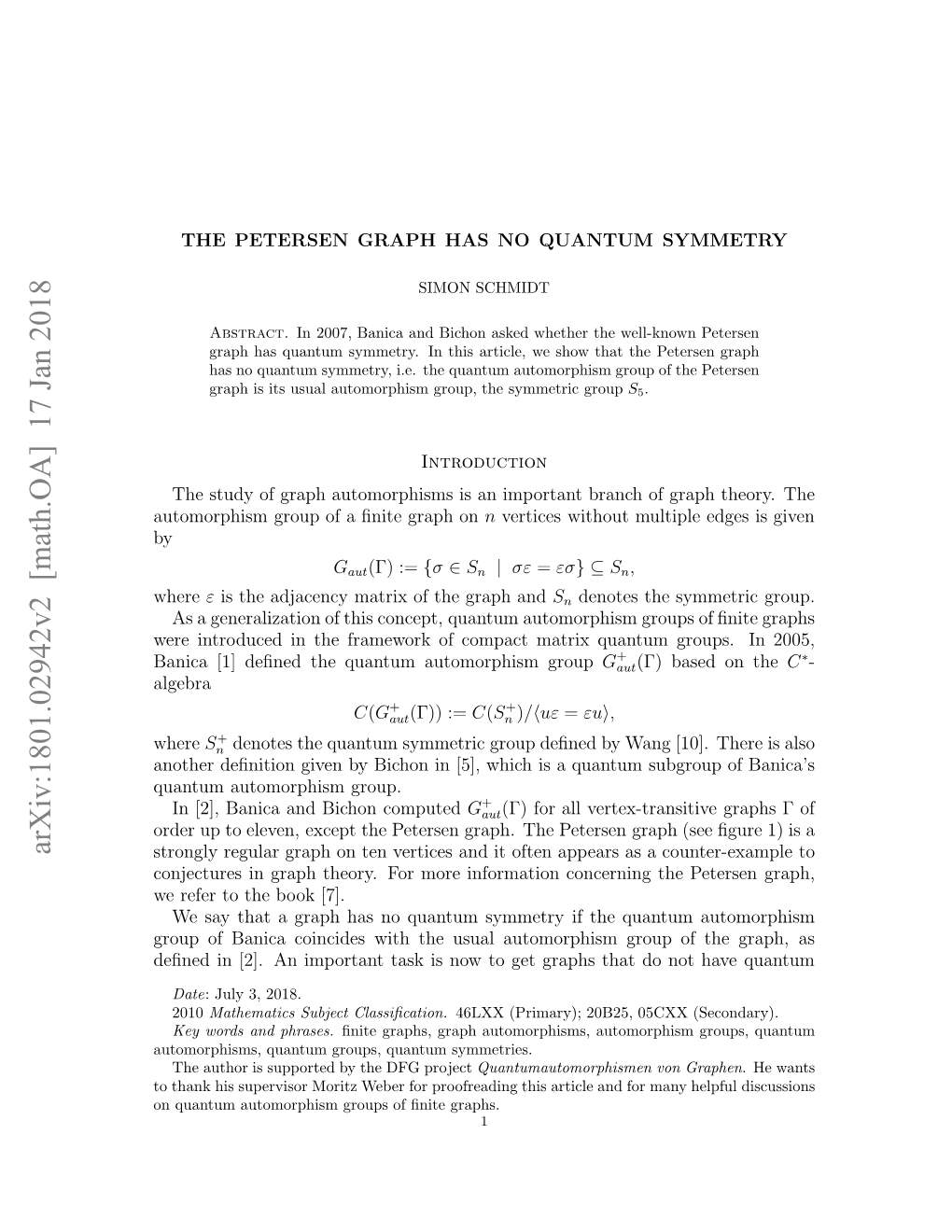 Arxiv:1801.02942V2 [Math.OA]