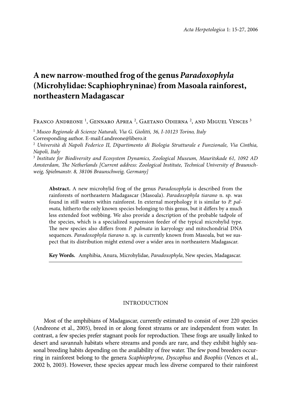 Microhylidae: Scaphiophryninae) from Masoala Rainforest, Northeastern Madagascar