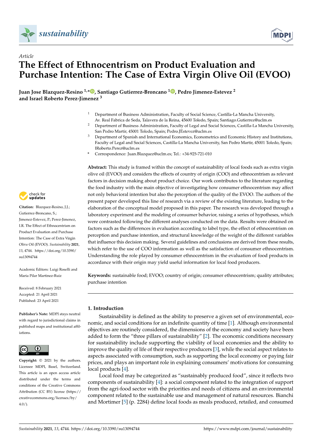 The Case of Extra Virgin Olive Oil (EVOO)