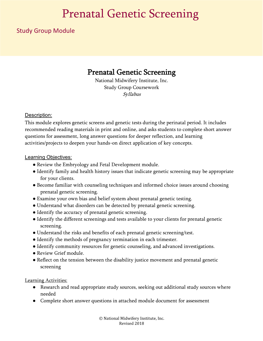 Prenatal Genetic Screening