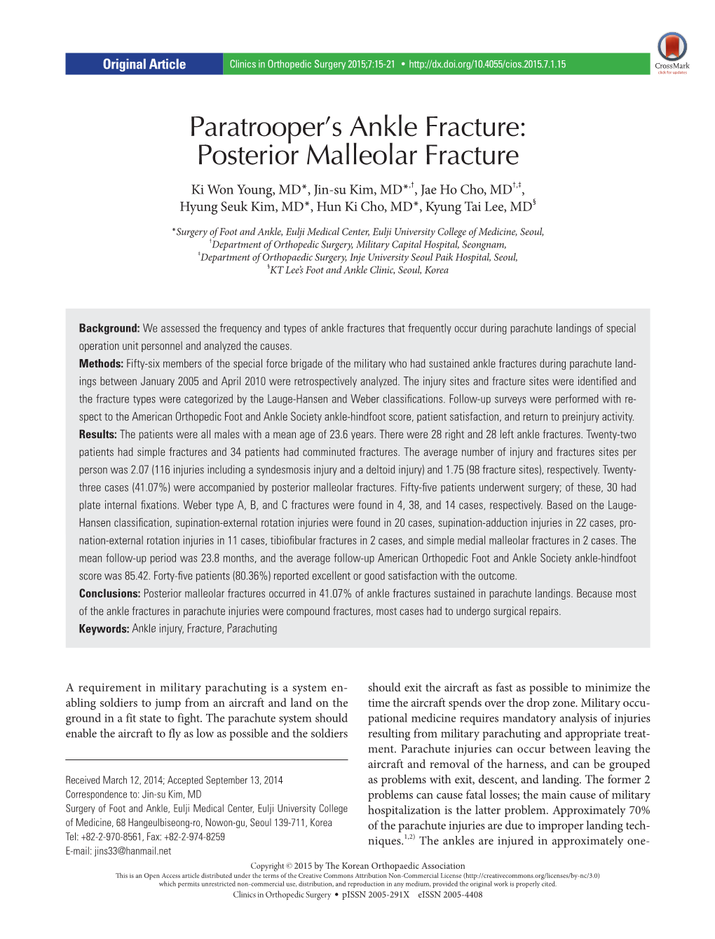 Paratrooper's Ankle Fracture: Posterior Malleolar Fracture Clinics in Orthopedic Surgery • Vol