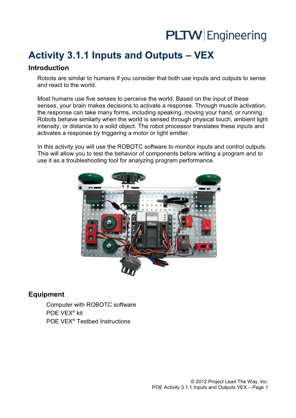 Activity 3.1.1 Inputs and Outputs VEX