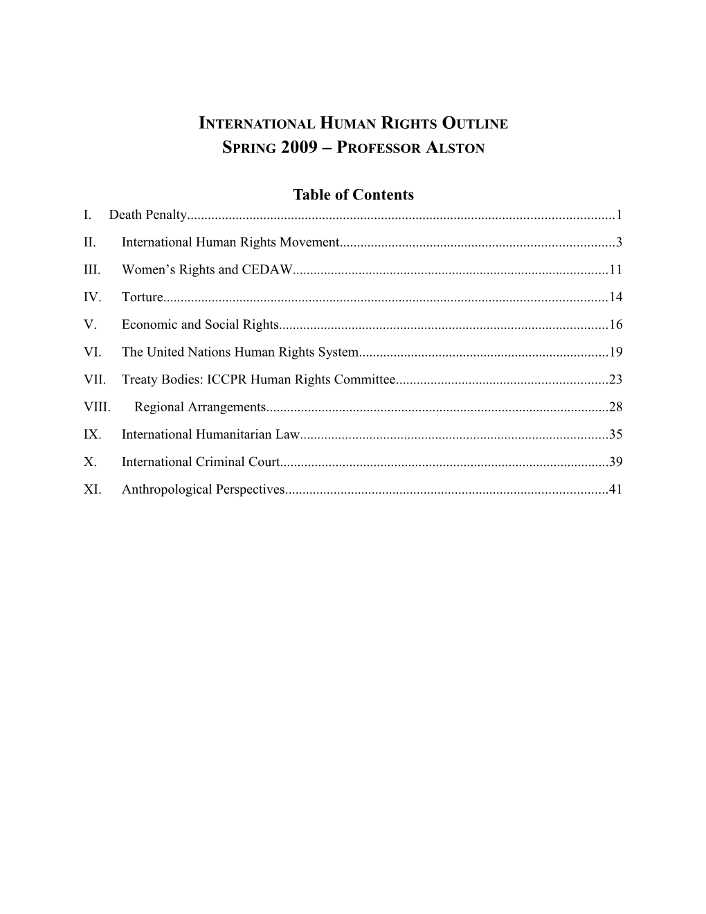 International Human Rights Outline