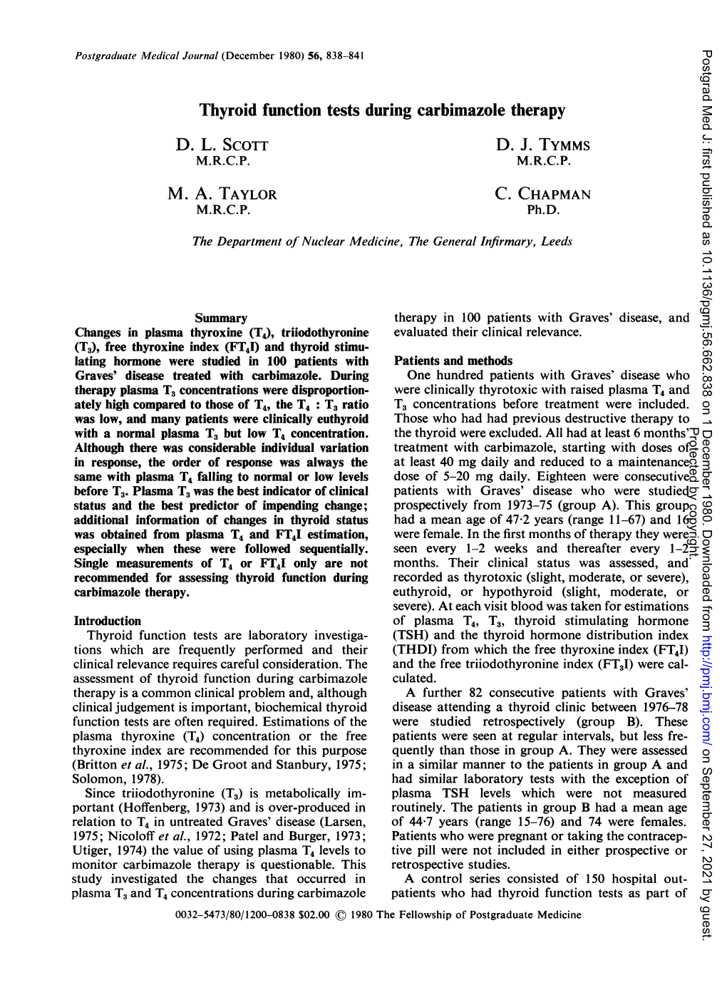 Thyroid Function Tests During Carbimazole Therapy D